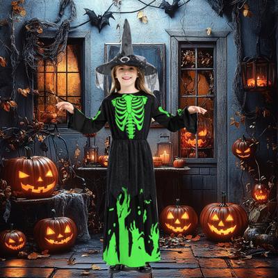 Glow In The Dark Witch Costume Halloween Cosplay Outfit for Kids Unisex Party Performance Robe for Halloween Parties And Festivals