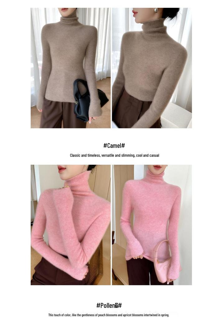 Autumn/Winter Women's Slim Fit High Neck Cashmere Knit Long Sleeve Pullover