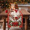 Festive Christmas Table Runner Sika Deer Poinsettia & Holly Design Holiday Decoration Kitchen Dining Table Decoration Home Party