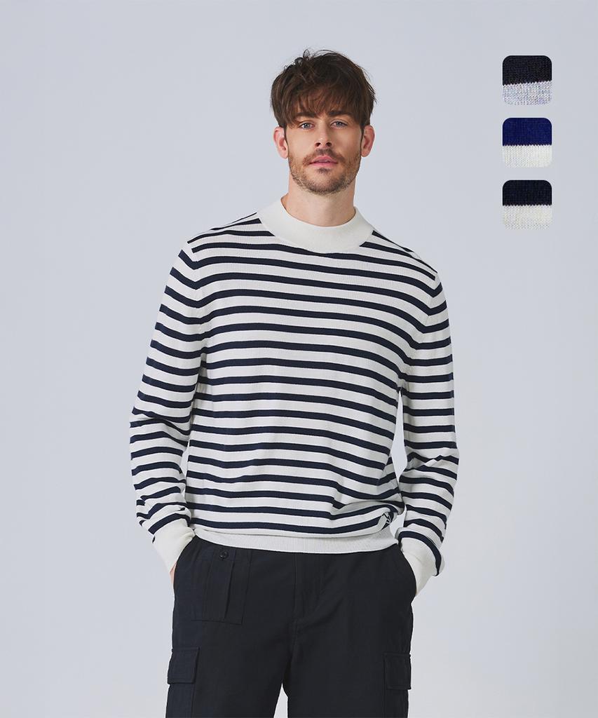 Geonjiulleunseu Super Fine Merino Wool Striped Knit Mock Neck Collection