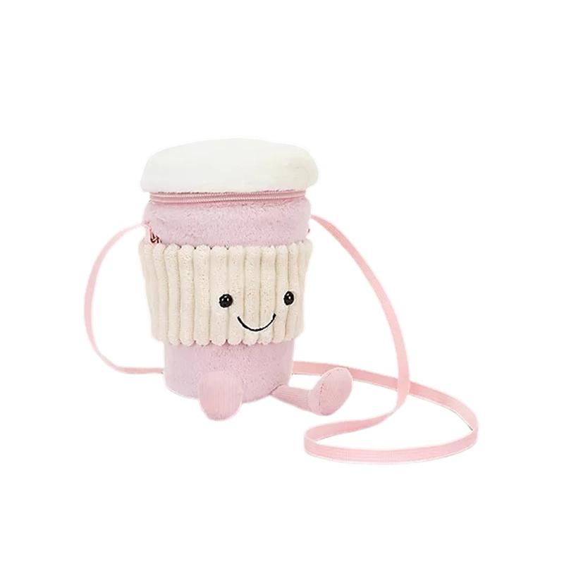 JELLYCAT Fun Items Series Coffee Tumbler Crossbody Bag Pink Doll Plush Doll 22cm Height