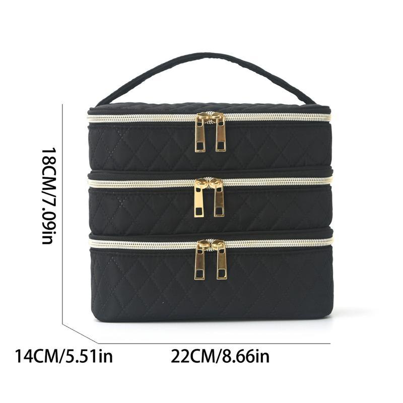 Simple And Versatile Three-Layer Makeup Bag Large Capacity Diamond Grid Toiletry Bag Portable Travel Makeup Storage