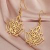 Dawapara Lotus Flower Dangle Earrings for Women Stainless Steel Round Flower Charm Yoga Jewelry Buddhist Spiritual Amulet