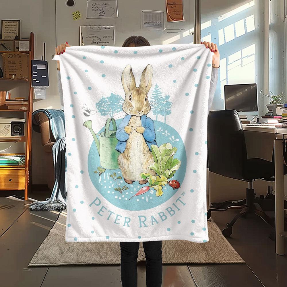 Peter Rabbit Printed Flannel Blanket, Soft Throw for Bedroom Sofa, Washable, Fan Merchandise, Great Gift.
