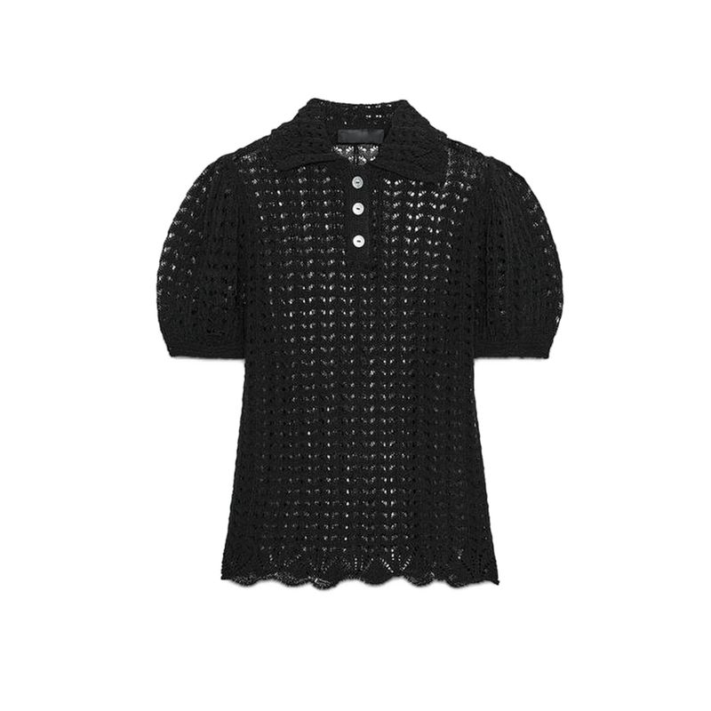 Autumn New Women's Clothing Minimalist Wave Bottom Cut Out Knitting Polo Shirt Collar Short Sleeve Tops 6236105