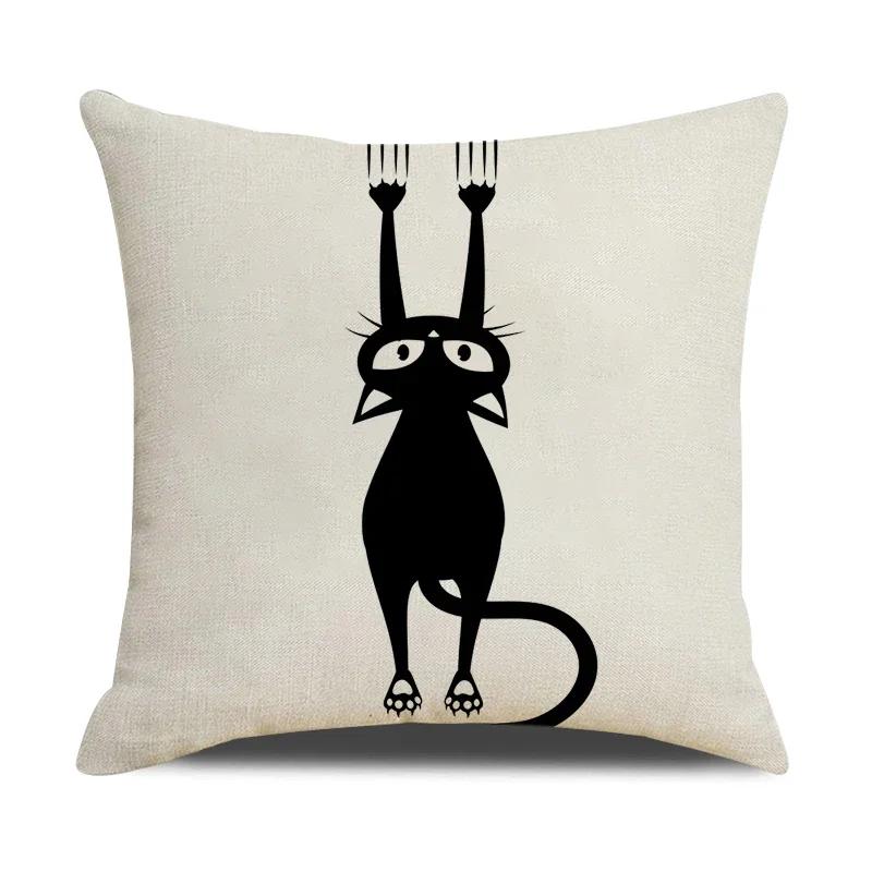 Funny Cats Printed Cushion Cover 45x45cm Linen Pillow Case Farmhouse Home Office Decor Throw Pillowcase Pillow Cover for Pillows