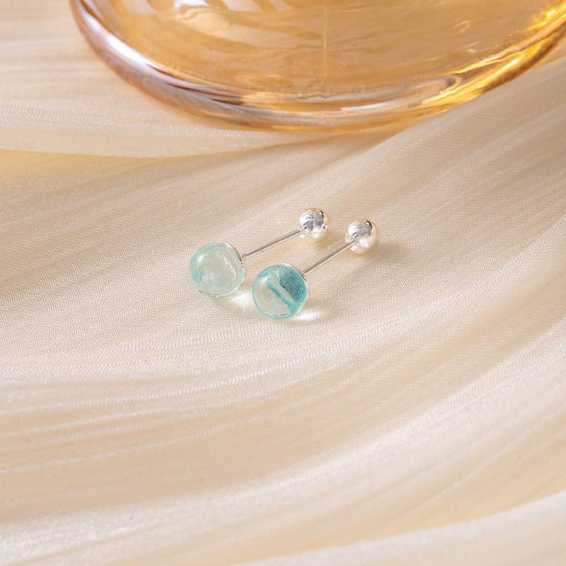 Аквамариновые круглые серьги-гвоздики Серьги на винте Дофаминовые Сладкие простые серьги Легкая роскошь Нишевые серьги для прокола ушей