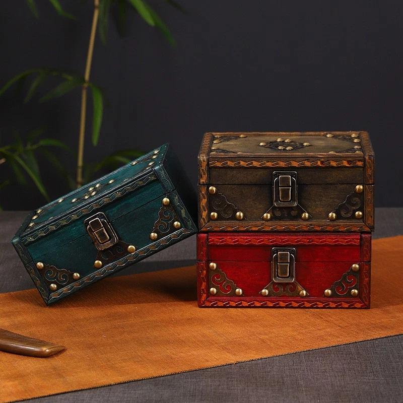 Wooden Jewelry Box Container Craft Box Organizer Holiday Treasure Props Gift Box