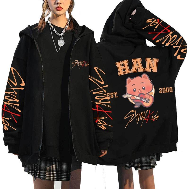 Q version stray kids Dominate surrounding Harajuku printed sweater hooded loose zipper sweater wholesale S
