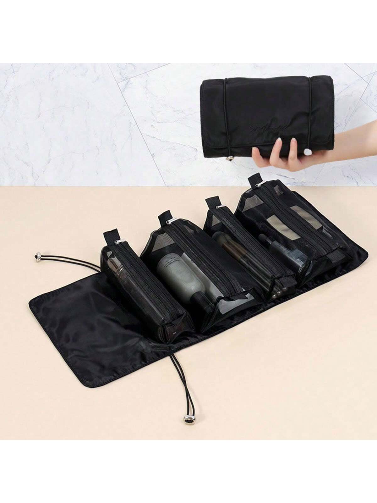 

4 In 1 Detachable Cosmetic Storage Bag Multi Functional Foldable Travel Toiletry Organizer Portable Makeup Pouch for Ladies Outd чёрный
