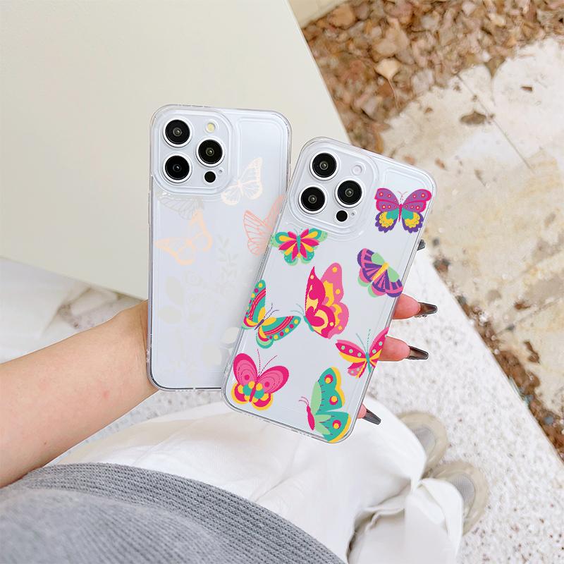 Gentle Pink Butterfly Phone Case For IPhone 17 Pro Max 16 17 15 Pro 14 13 Plus 12Mini 11 16E 17Air Cases Transparent Soft Covers