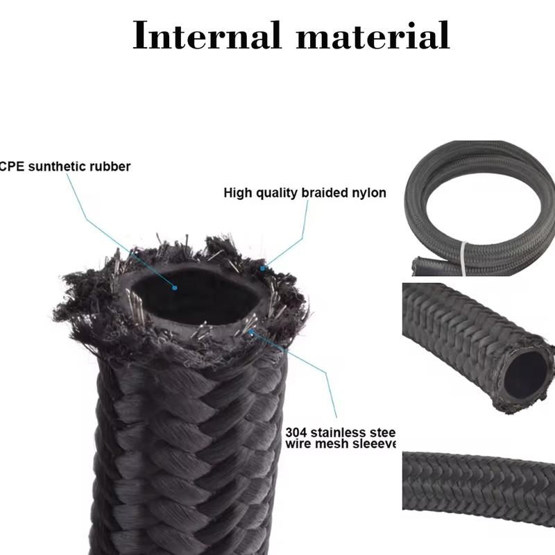 Universal AN6 AN8 AN10 Oil Fuel Hose KIT Nylon Braided Rubber Fuel Pipe+ with Two 90° Degree Fitting Hose End 6an Black 1.2M