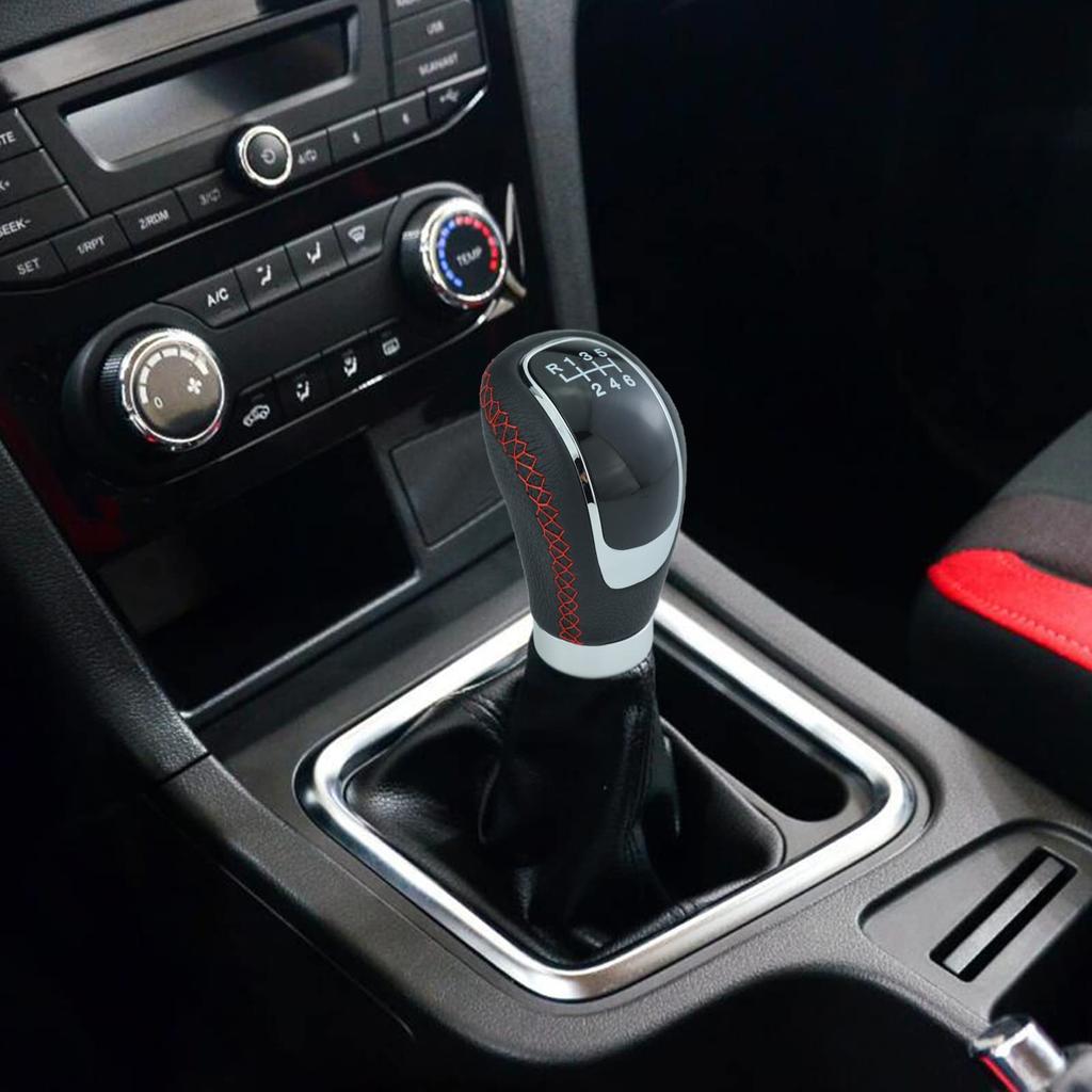 Arenbel 6 Speed Leather Shift Knob Automotive Gear Knob Car Accessories Manual Auto Universal Red
