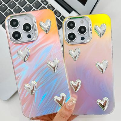 Coque de téléphone portable DIY Amour tridimensionnel pour IPhone16E pour Apple 15promax Coque de protection laser galvanisée