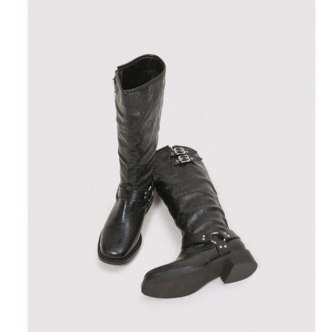Cowhide version~ retro pleated platform locomotive knight boots for women's 2025 new autumn and winter tall boots over the knee