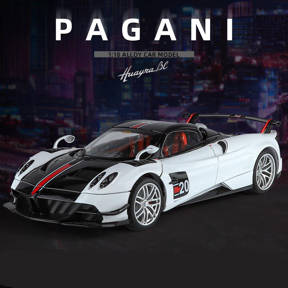 

New 1/18 Pagani Huayra BC Alloy Sports Car Model Diecast Metal Racing Car Vehicle Model Sound and Light Simulation Kids Toy Gift білий
