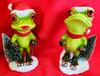Christmas Frog Figurine In Santa Hat with Christmas Tree