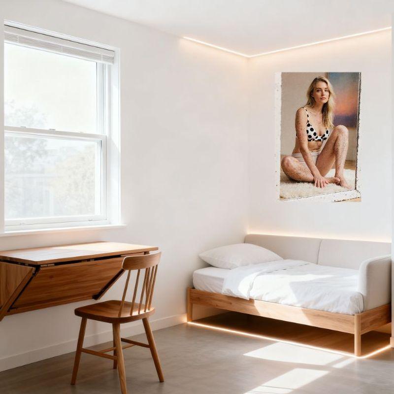 Sexy Bikini Girl with Freckles Abstract Wall Art Blue Orange Purple Tin Sign, Vintage Metal Poster for Bar Home Decor, 8x12 Inch