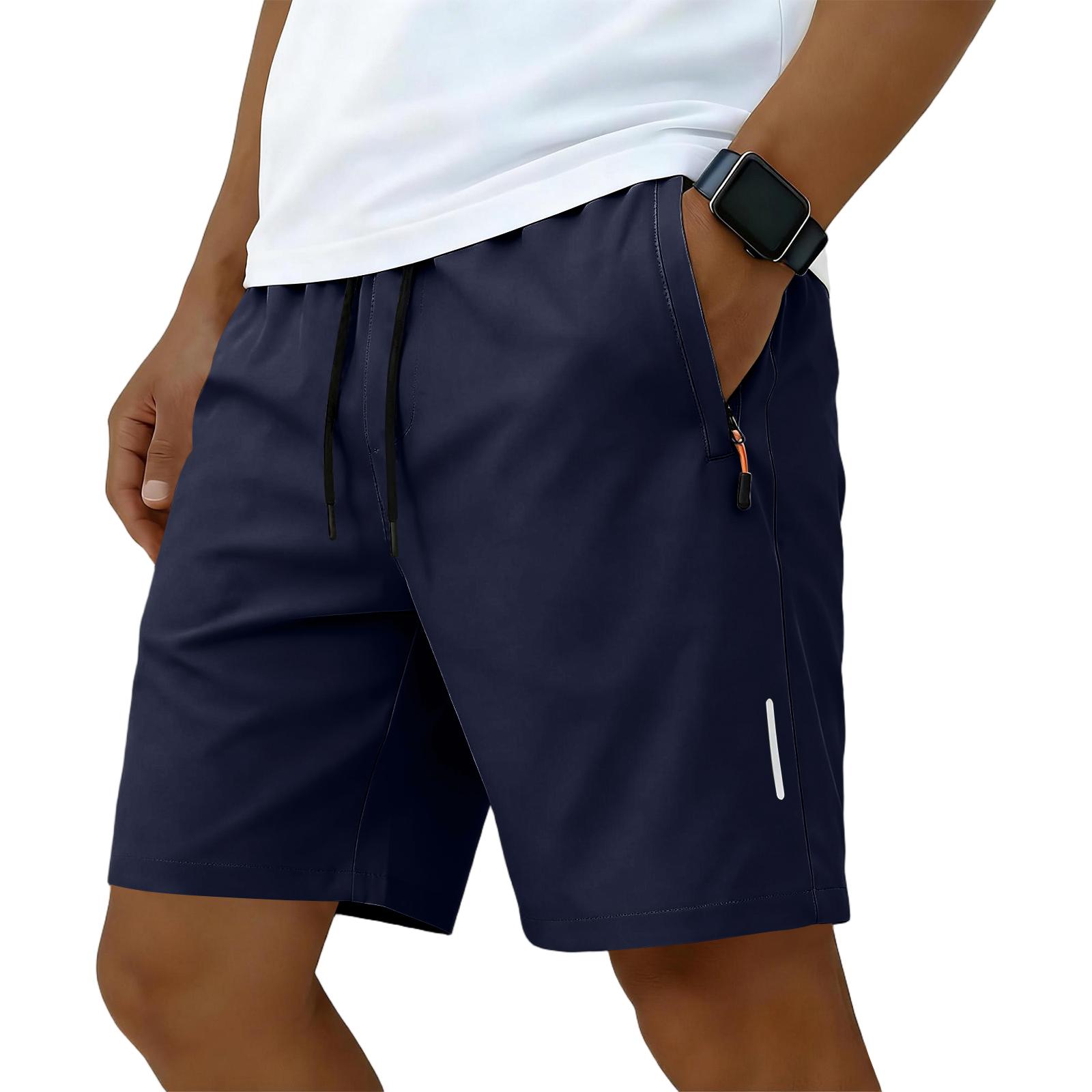 ZuiBaDuDu Casual Herenshorts met Trekkoord en Ritszakken Ontspannen Pasvorm Lichtgewicht Ademend Sneldrogend Atletische Short voor Dagelijks Gebruik L Vloot