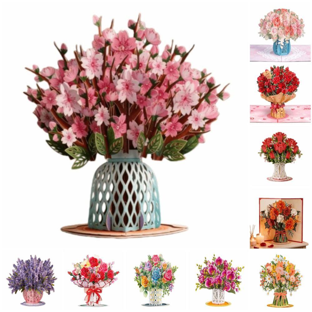 Lavender 3D Pop Up Flower Bouquet Card Romantic Wedding Blessing Card  Mothers Day
