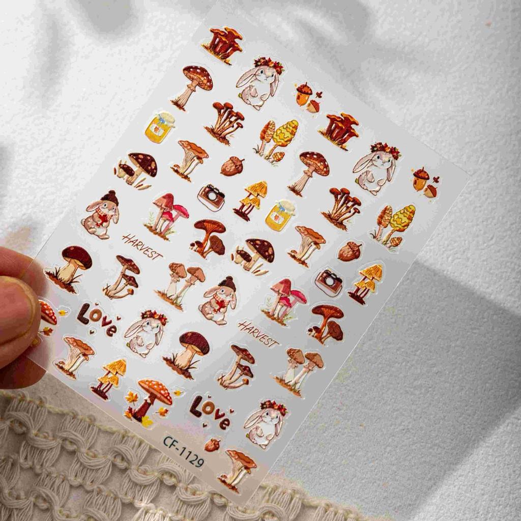 Herbstwald Pilz & Eichhörnchen Nagelkunst Aufkleber - DIY Selbstklebend Pastoraler Stil