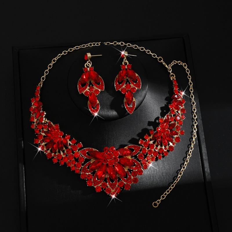 Legierung Strass Hochzeitskette Ohrringe Braut Hochzeitszubehör Bankett Damenschmuck