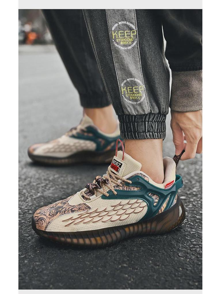 Herren Schwarze Drachenschuppen Krieger Sneaker – Trendige Lässige Popcorn Sportschuhe im AJ-Stil