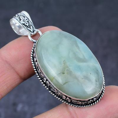 Natural Aquamarine Gemstone Handmade 925 Sterling Silver Pendant 2.21" W0u15