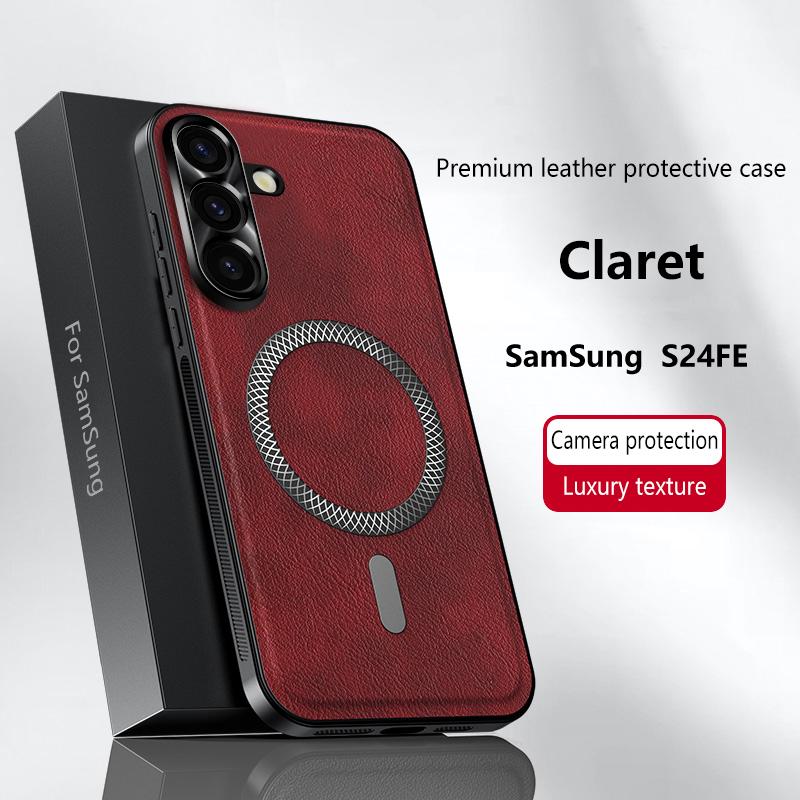 For Samsung Galaxy S24 Ultra Plus FE Case Magnetic Elegant Leather Wear-Resistant Lens Fully Covered Non-Slip Grip Edge Cover