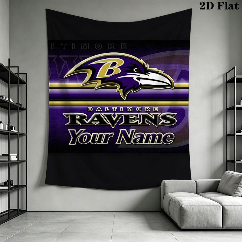 Name Custom Baltimore Ravens Wall Tapestry Aesthetic Wall Hanging Printed Fabric Blanket Decorative Tapestries for Bedroom Living Room Home Decor