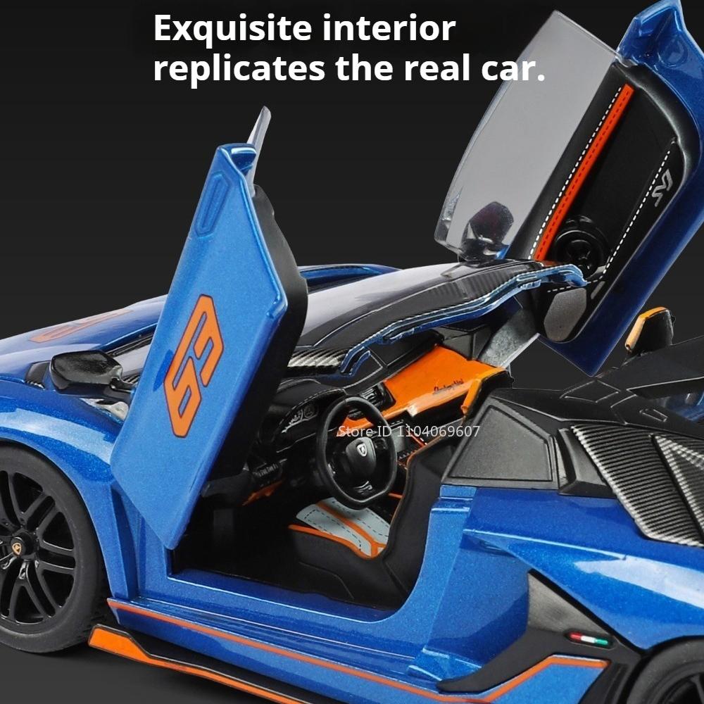 1:32 Scale SVJ63 V12GT Car Model Toy Metal Diecast Doors Opened Sound Light Pull Back Supercar Models Precious Toys Collection