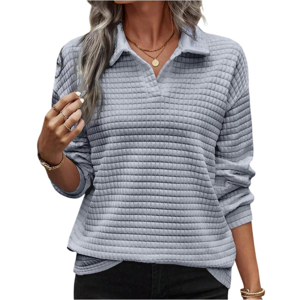 Women's Fashionable V-neck  Solid-color Pullover Casual Top