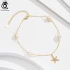 ORSA JEWELS Natural Freshwater Pearl and Starfish 925 Silver Chain Ankelt for Women Summer Holiday Anklets Jewelry SA74