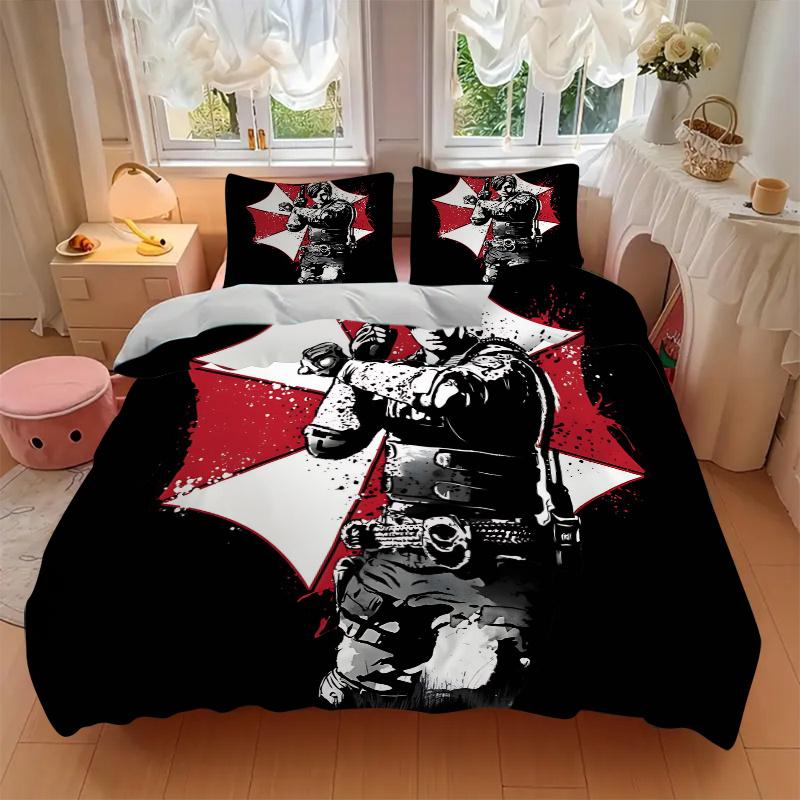 3pcs Resident Evil Design Bedding Set - Includes 1 Quilt Cover and 2 Pillowcases, Comfortable Bedding with Stylish Design for Bedroom, Machine Wa