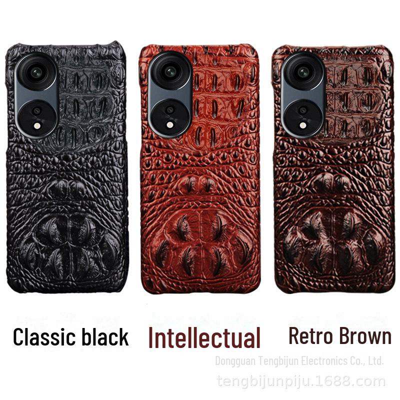 Crocodile Pattern Genuine Leather Phone Case for Oppo A1 Pro, A57 5G, A2 Pro, A97 - Anti-Fall Protection Sticker