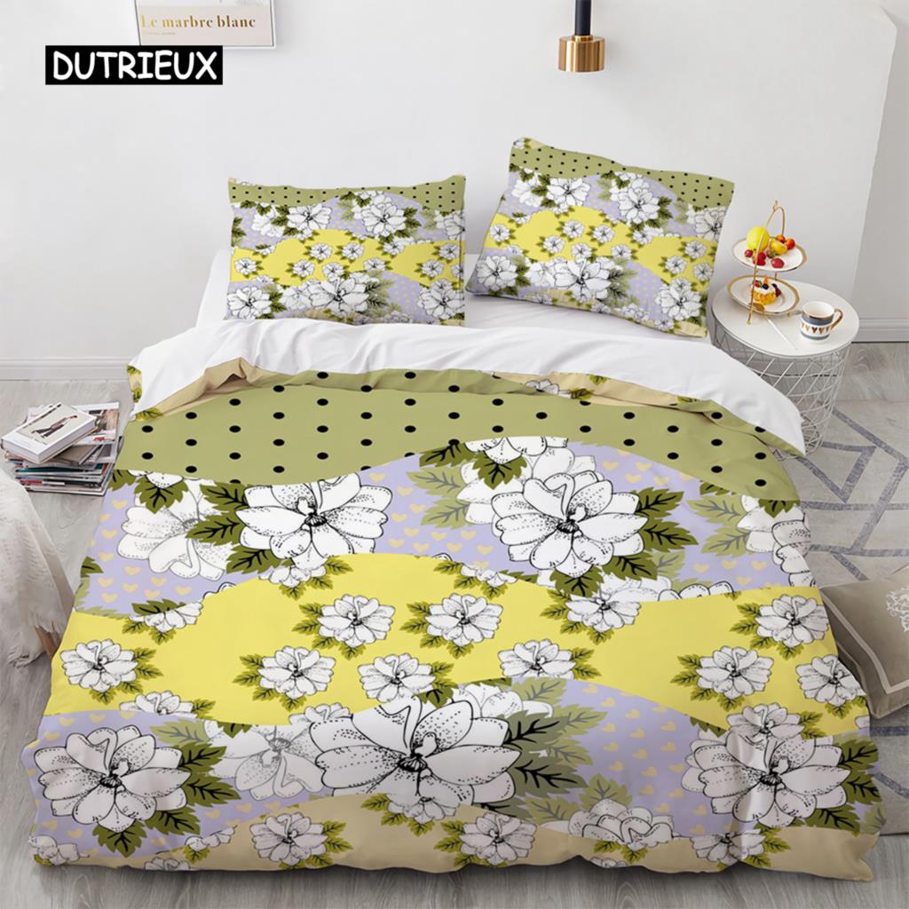 

Geometric Flowers King Queen Duvet Cover Abstract Floral Bedding Set Colorful Modern Art Polyester Quilt Cover EU single(135x200cm)