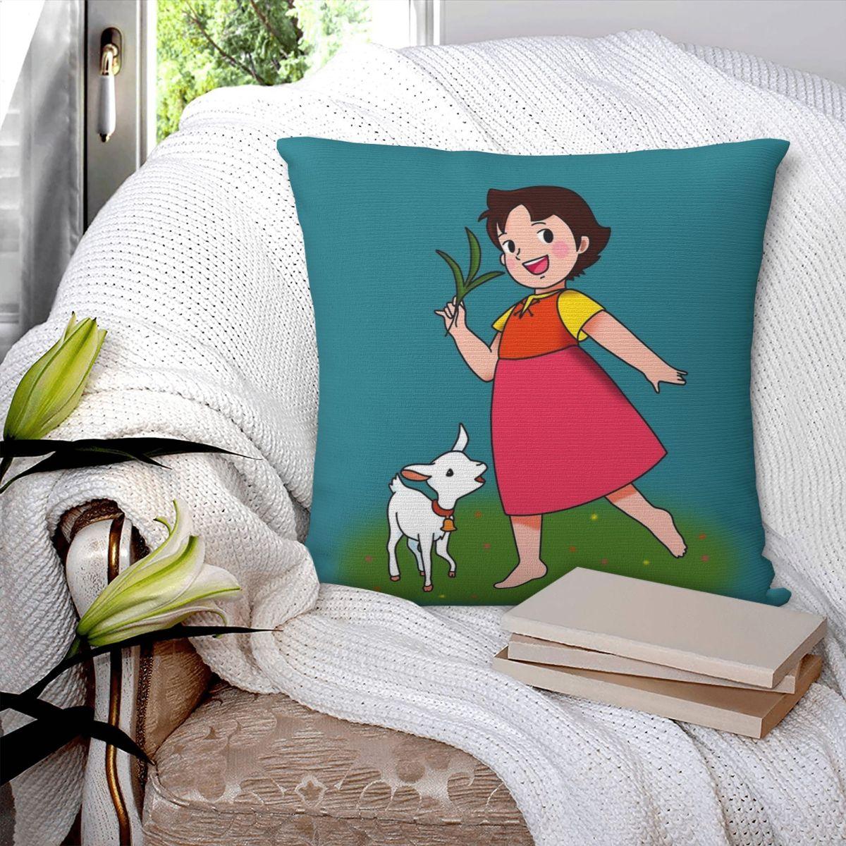 Helenal Unisex Heidi The Girl Of The Alps Cartoon 70S Pillowcase Printed Polyester Cushion Cover Gift Pillow Case Cover Chair Square 40*40Cm