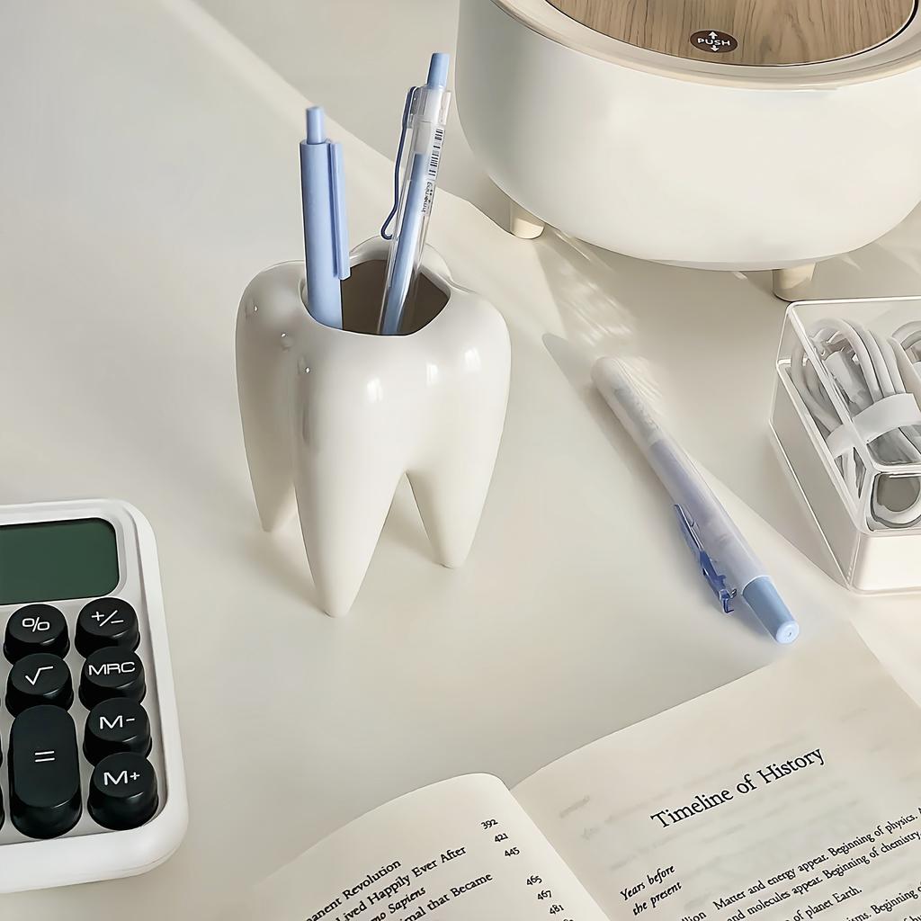 Ceramic White Toothbrush Holder Big Tooth Shape Pen Containers Desktop Sundries Storage Flower Pot Vase Cup Creative Decor Gifts