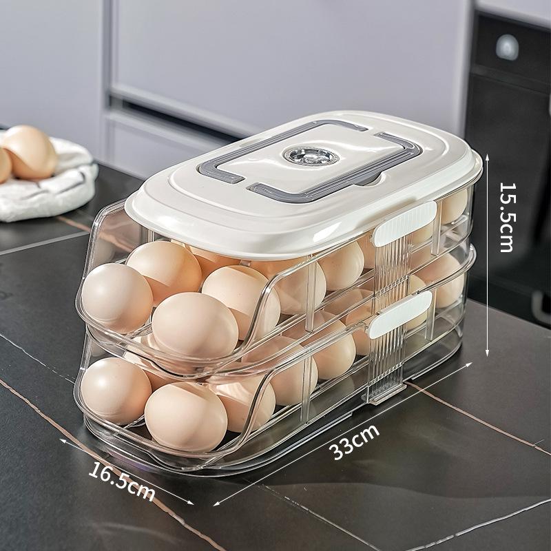 Vícevrstvý úložný box na vajíčka s automatickým doplňováním pro dveře chladničky