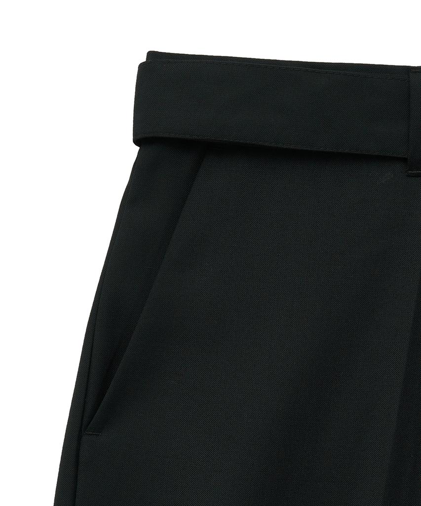 NOIRER Belted Wool Flare Slacks (Black)