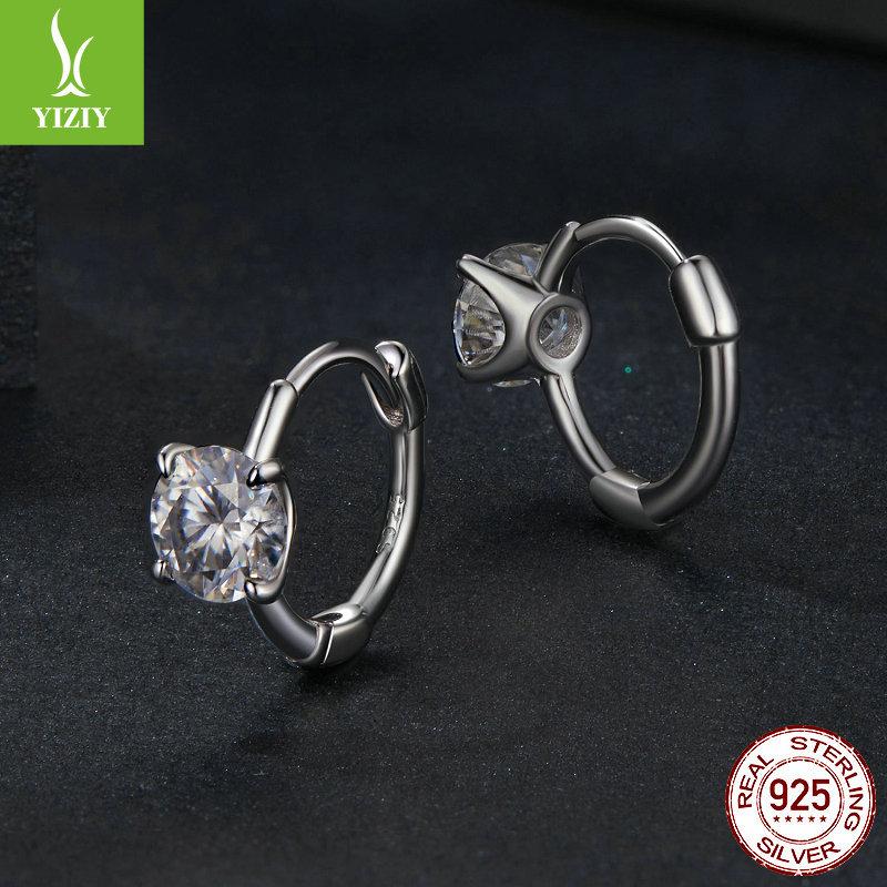 Shining 50 Points Mozzarella Diamond Ear Buckle Women, Simple And Elegant High-End 925 Sterling Silver Earrings Earrings