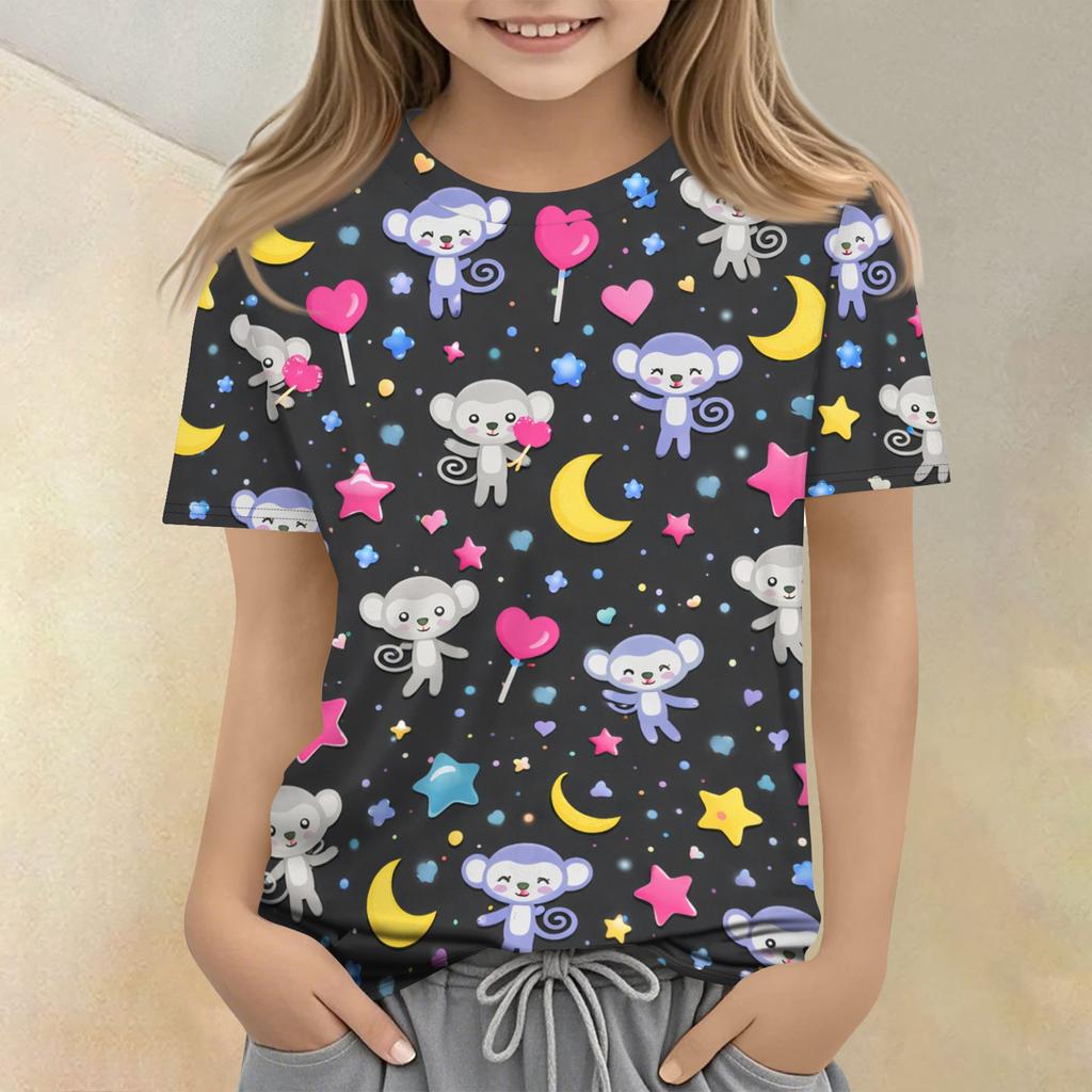 Children's Printed Round Neck Short Sleeved Casual T-shirt