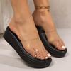 2025 summer new women's one-word slope heel thick-soled fashion cool slippers transparent open-toed casual square head slippers women