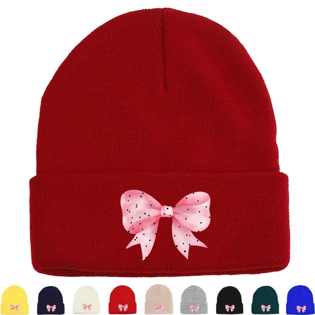 Daisy Bowknot Winter Knitted Hat Beanie, Flower Skull Cap Soft Warm Leisure Pompom Beanies Knit Cap Beanie