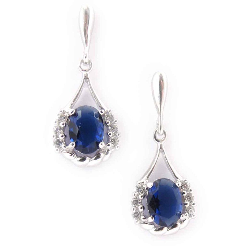 Les Trésors De Lily [J8741] - Silver Earrings 'Angélique' Silver-white Sapphire (rhodium-plated) - 24x10 Mm