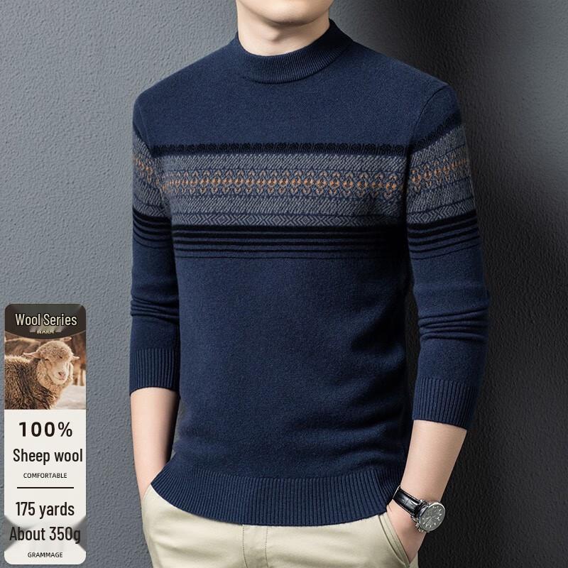 

Men s FXT6506 100% Pure Wool Striped Half-High Collar Sweater XL