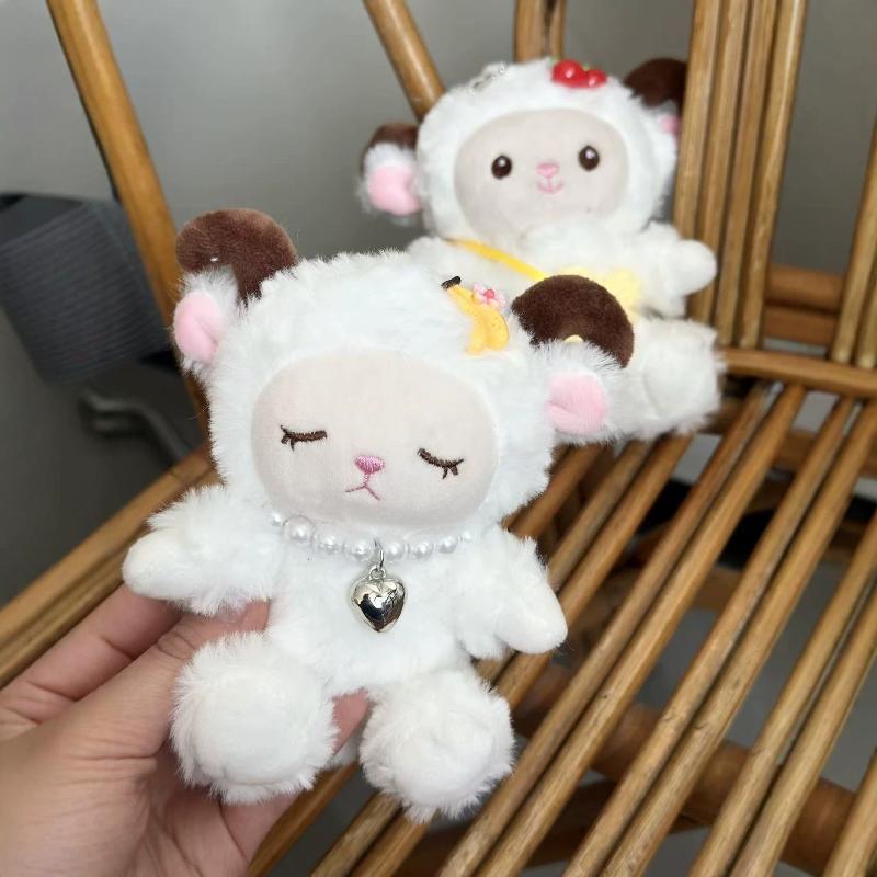 Pp Cotton Plush Keychain Fluffy Soft Cartoon Animal Design Sheep Doll Bag Charms Small Gifts