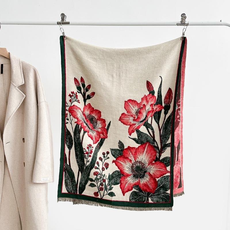 Autumn and winter new double-sided color oil painting series imitation cashmere thickened warm scarf women's air conditioner shawl