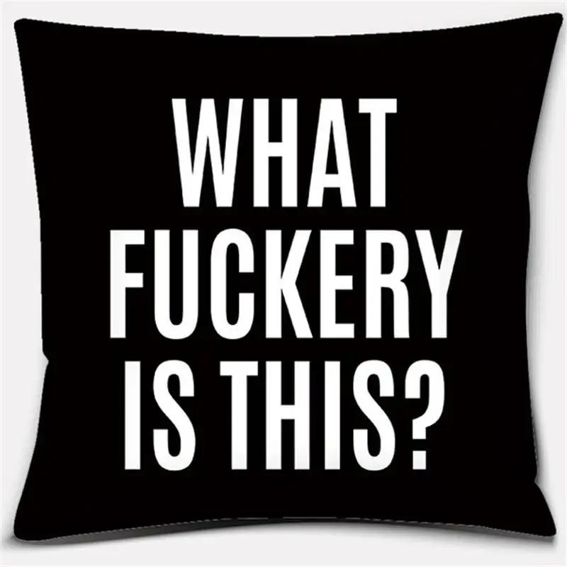 Black and White English Sentence Series Printed Square Home Decor Pillow Cover Car Sofa Cushion