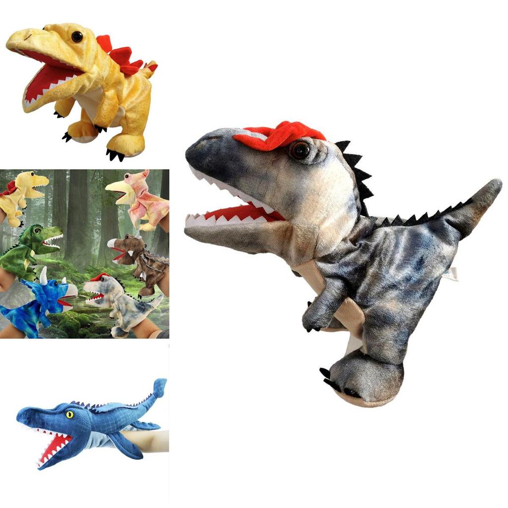 Jucărie de pluș cu marionetă de mână de dinozaur, moale și drăgălașă, pentru joaca imaginativă a copiilor